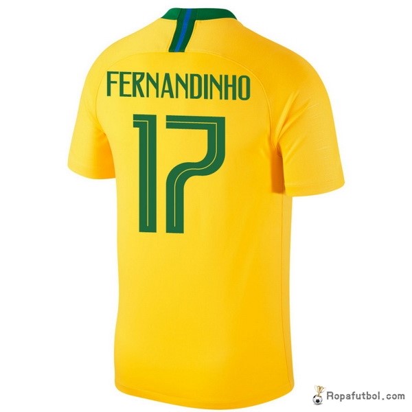 Camiseta Brasil Replica Primera Ropa Fernandinho 2018 Amarillo